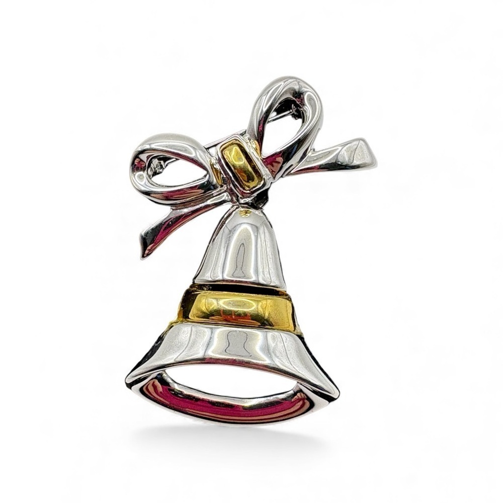 (201)Festive Christmas Silver and Gold Bell Brooch